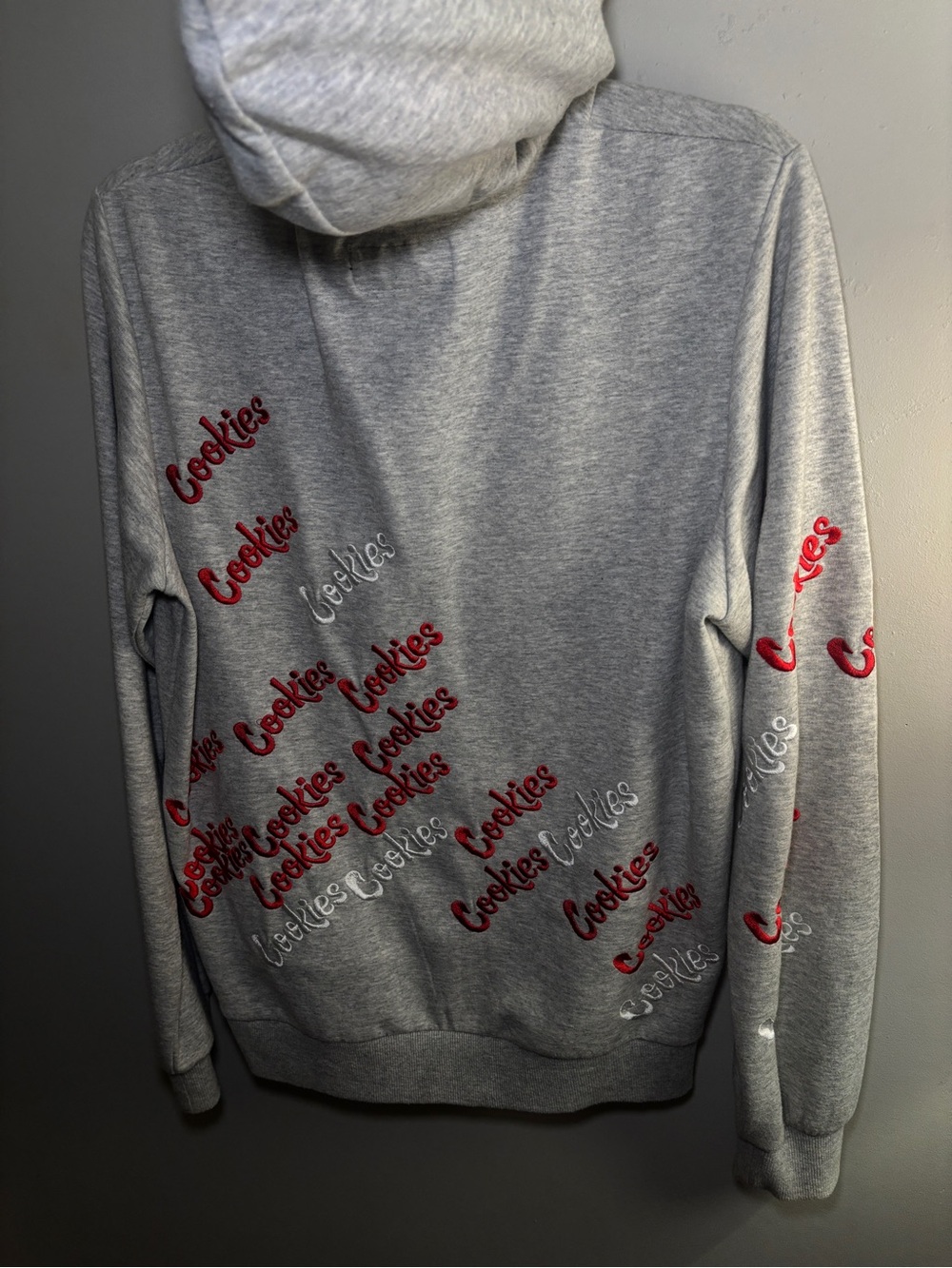 Gray Zip-Up Hoodie with Red & White 'Cookies' Script - Picture 2 of 2